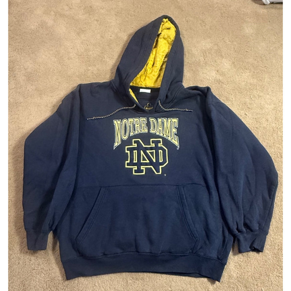 Vintage University Of Notre Dame Fighting Irish Hoodie Mens Blue Hoodie Medium - Picture 2 of 9